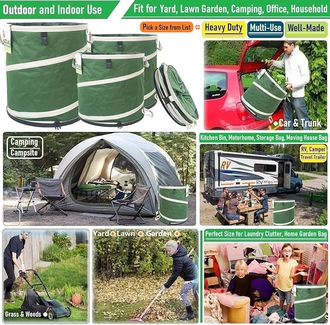 16 Gallon and 24 Gallon Collapsible Trash Can Solid Bottom for Pop-Up Trash Can,Recycling Bin,RV Camping Waste Bin,Laundry Hamper,Yard Waste Bag,Garden Debris Bag,Lawn Grass,Yard Weeds Bags,Leaf Bags