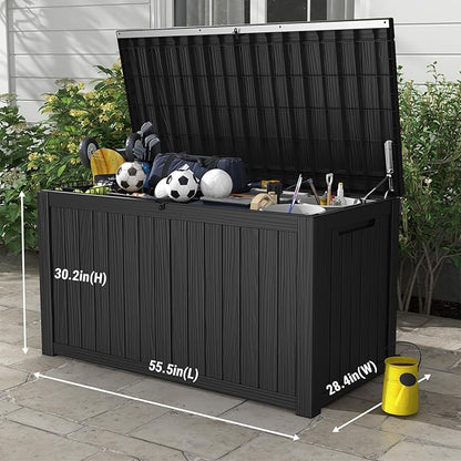 Mars Villa 180 Gallon Outdoor Storage Box, Large Resin Deck Box Waterproof, Storage Bin for Outside Patio Furniture Cushions, Pool Supplies, with Hydraulic Hinge, UV Resistant and Weatherproof, Black