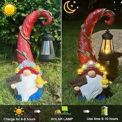 Gnome Garden Decor Statue Solar Lights Outdoor Decor with Succulent and 6 LED Lights,for Balcony,Garden,Patio,Yard,Lawn,Housewarming Birthday Gifts for Women/Mom/Grandma