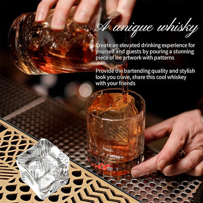 Clear Ice Stamp Tray, Cocktails Custom Ice Cube Stamp, Craft Modern Ice Molds for Whiskey in 5 Seconds, Bartender Accessories for Clear Ice Cocktails, Whiskey, Bourbon