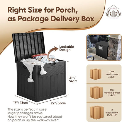 Deck Box, 51 Gallon Front Porch Package Bin Delivery Box for Outside, Small Patio Outdoor Storage Boxes Waterproof, UV Resistant Plastic Resin Pool Storage Bins with lids, White