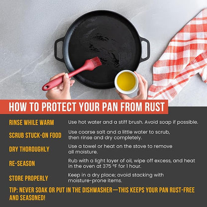 Chef Pomodoro Cast Iron Pizza Pan, 12 Inch, Pre-Seasoned Non-Stick Skillet | Multi-Use Cast Iron Cookware for Dosa Tawa, Roti, Tortilla Comal, Crepes, Oven, Grill, BBQ, and Campfire Cooking