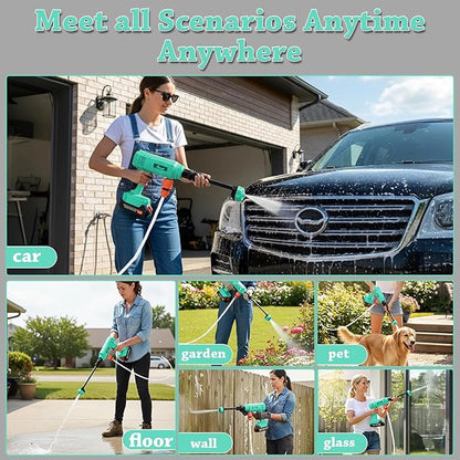 Power Washer,1200 PSI Cordless Pressure Washer with 2×21V Battery&6-in-1 Multi-Function Nozzle,Portable Pressure Washer Suitable for Cleaning Vehicles, patios, Glass, Floors, and Watering Plants