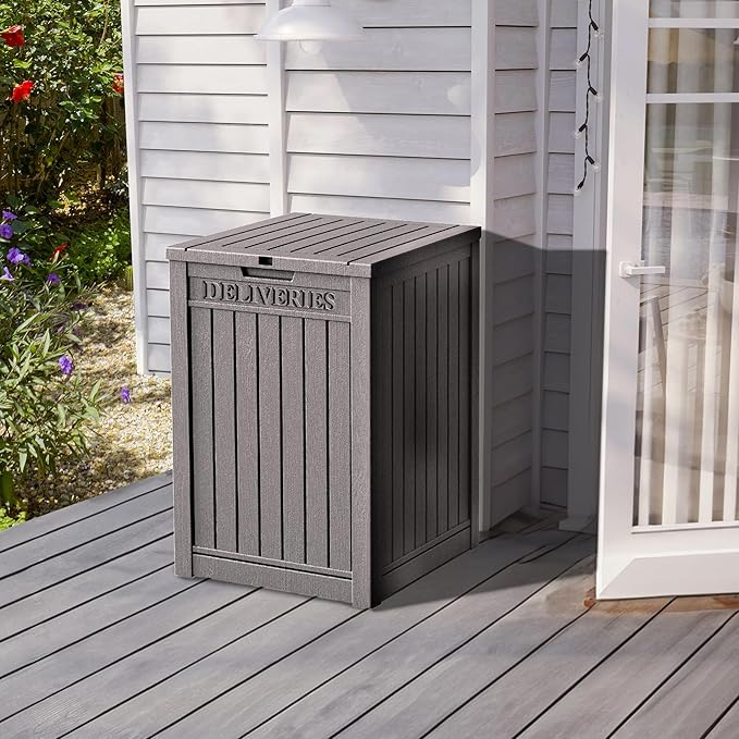 55 Gallon Plus Lockable Resin Deck Box, Waterproof Outdoor Storage Box for Patio Furniture, Garden Tools, Pool Accessories, UV-Resistant Outside Delivery, Grey