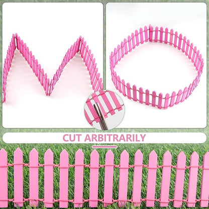 Mini Fairy Garden Fence, 35.5x2 Inch Cuttable Small Wood Picket Fence, DIY Miniature Accessories Decoration for Dollhouse, Crafts, Vegetable Platter, Cake(Rose Red)