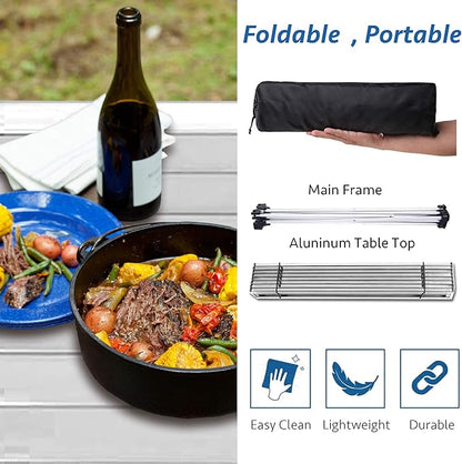 Grope Small Folding Camping Table, Aluminum Beach Table for Sand (Silver-S) | Portable & Easy to Carry, With Carry Bag for Camping, Prefect for Outdoor, Picnic, BBQ, Cooking, Festival, Beach, Home Use