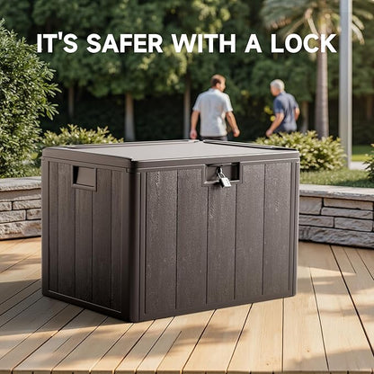 40 Gallon Resin Deck Box, Double Layer Waterproof & Outdoor Indoor Lockable Storage Box for Patio Furniture Cushions Garden Tools (Brown)