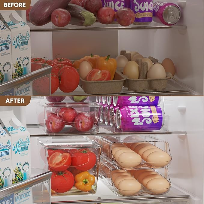 theaoo Egg Holder for Fridge, Automatic Rolling Egg Container for Refrigerator, Clear Plastic Egg Dispenser, Stackable Eggs Organizer with Quick Removable inner Tray For Organizers and Storage, 1Pack