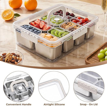 Homelove Snackle Box Container, Snack Container Divided Serving Tray with 8-Compartment Snack Platter, Lid and Handle, Food Organizer for Outdoor Travel Party Beach Picnic