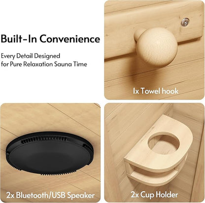 Infrared Sauna at Home 1 Person Mini with 7 Color Therapy, Low EMF 1240W Fast Heating Canadian Hemlock Wood Sauna, Indoor Dry Sauna with Bluetooth Speakers for Home, Gym (2.3Lx2.9Wx5.2H Ft)