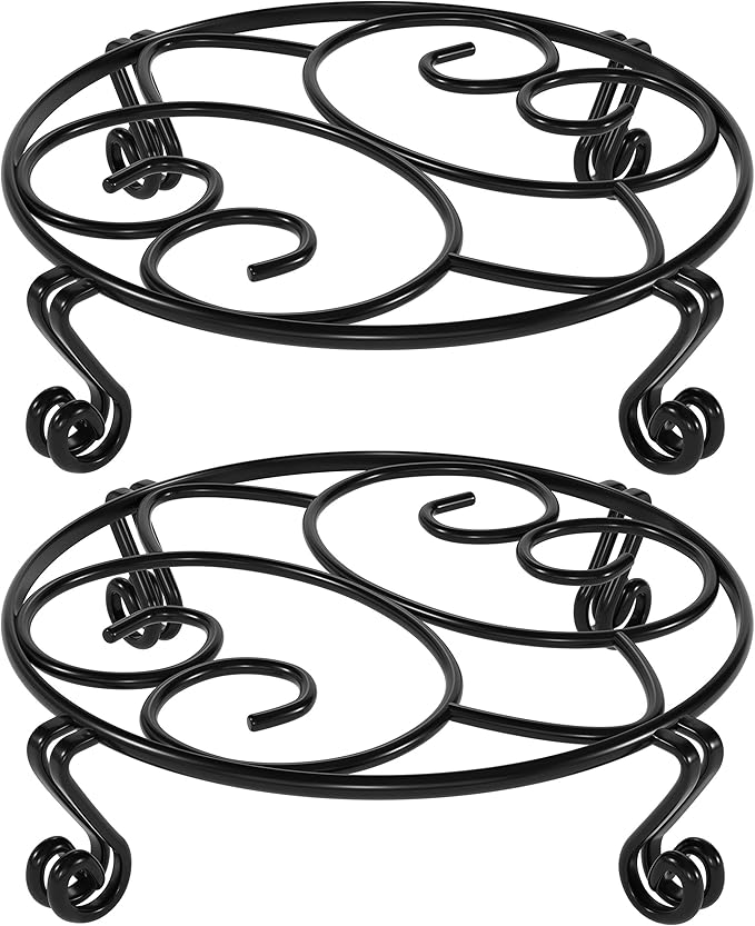 Yimobra 2 Pack Plant Stand for Flower Pot Heavy Duty Potted Holder Indoor Outdoor Metal Rustproof Iron Garden Container Round Supports Rack for Planter (11.8Inches, Black)