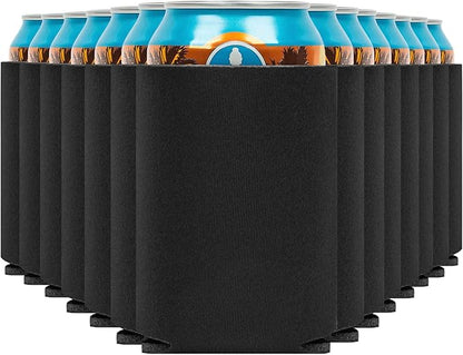 Blank Beer Can Coolers Sleeves (14-Pack) Soft Insulated Beer Can Cooler Sleeves - HTV Friendly Plain Black Can Sleeves for Soda, Beer & Water Bottles - Blanks for Vinyl Projects Wedding Favors & Gifts