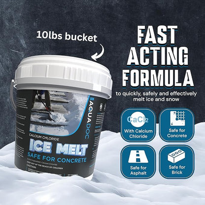 AquaDoc Ice Melt Safe for Concrete - Snow Salt & Rock Salt for Snow, Calcium Chloride Ice Melt for Driveway & Sidewalk Effective at -25°F, 10 Pounds