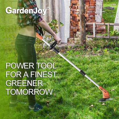 GardenJoy Weed Wacker Battery Operated: 12V Cordless Grass Trimmer with 2.0Ah Battery, Fast Charger and 3 Types Cutting Blade, Portable Electric Lawn Trimmer for Garden Yard Weeding Work