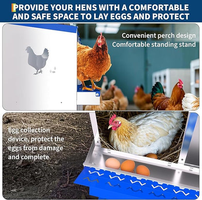 6 Compartment Chicken Nesting Box, Wall Mount Hen Laying Boxes with Legs & Removable Trays, 6-Hole Galvanized Steel Metal Hanging Poultry Nest for Backyard, Farms, and Chicken Coop, Egg Collection