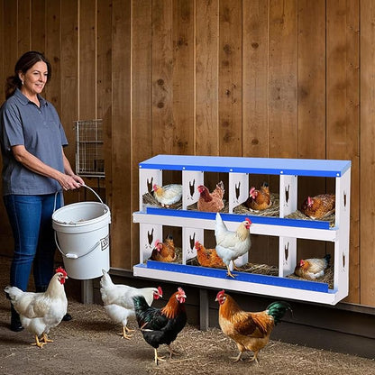 8 Compartment Chicken Nesting Box, Wall Mount Hen Laying Boxes with Removable Trays, 8-Hole Galvanized Steel Metal Hanging Poultry Nest for Backyard, Farms, and Chicken Coop, Egg Collection