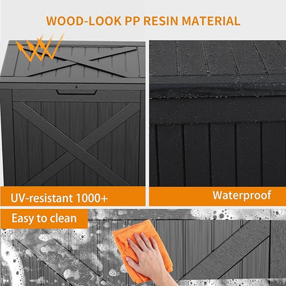 Vixzen 32 Gallon Resin Deck Box - Lockable Outdoor Storage for Patio Cushions, Garden Tools, Pool Supplies，Black