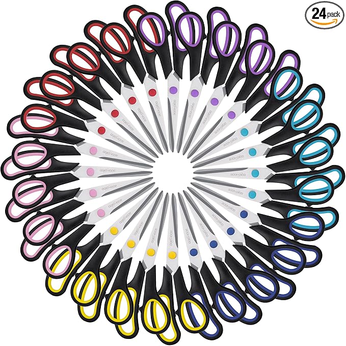 24PCS 8" Scissors,Sharp Stainless Steel All Purpose in Office School Crafts | Right/Left Handed, Comfort Grip Scissors for Office Desk Accessories Sewing Fabric Home Craft School Teacher/Class Supplies
