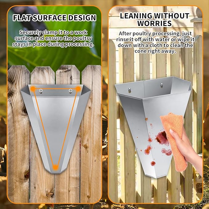Medium-Sized Galvanized Steel Chicken Restraining Cone for Poultry, Suitable for Large Layers, Broilers, Roasters, and Turkeys Up to 8 Pounds - Flat-Back Killing Cone, Easy to Clean