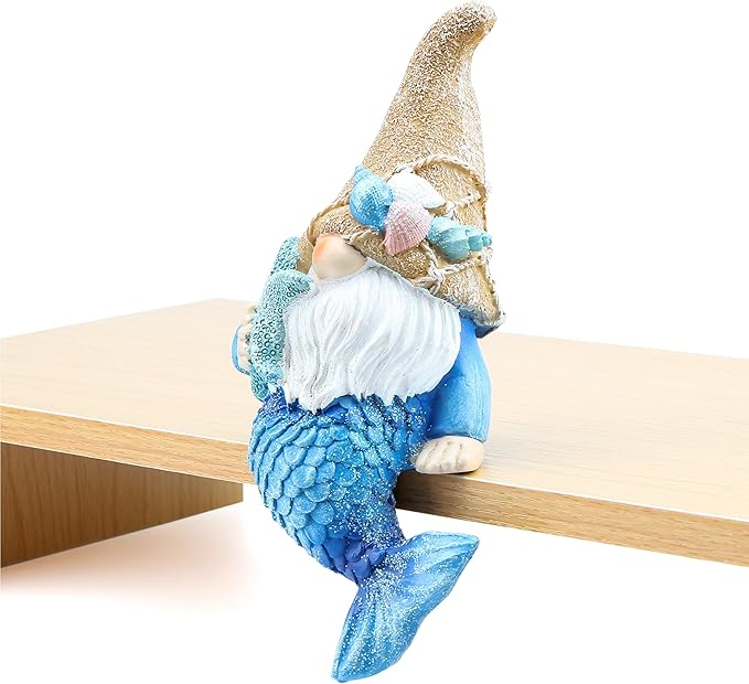 Leekung Mermaid Garden gnome Statue Outdoor Decor,Mermaid gnome Figurine for Outside Indoor Patio Lawn Yard Porch Shelf Bookshelf Edge Table windowsill Decoration,Beach Ocean Sculpture