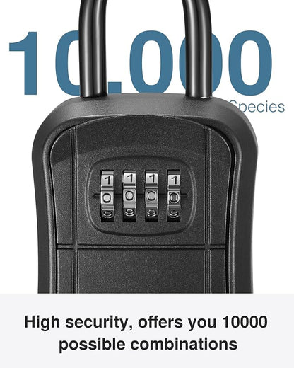 Puroma Key Lock Box Outdoor 4 Digit Code Combination Lockbox House, 1 Black | For Contractors Guest Realtor Storage Keys, Portable, Home Wall Mount, Resettable, Combination, Weatherproof, High-capacity