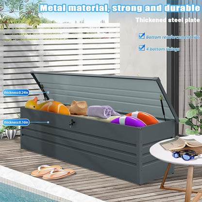 260 Gallon Outdoor Storage Box Waterproof, Extra Large Metal Deck Box and Patio Cushion Box for Storing Gardening Tools, Pool Supplies