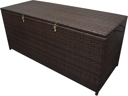 Oakland Living Brown Indoor and Outdoor Balcony Patio Deck Porch Pool 113 Gallon Wicker Storage Box Trunk Bin with Metal Frame