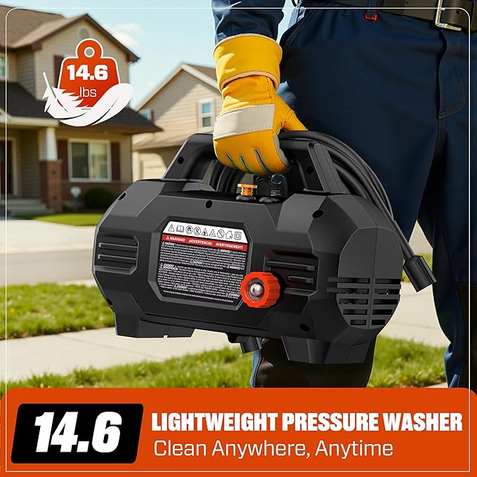 SENIX 13 Amp Electric Pressure Washer - 1700 PSI, 1.2 GPM, Compact with Foam Cannon, Spray Gun, 20-ft Hose, Turbo Nozzle, and 15° Spray Nozzles - Perfect for Cars and Driveways (HPWE13-L)