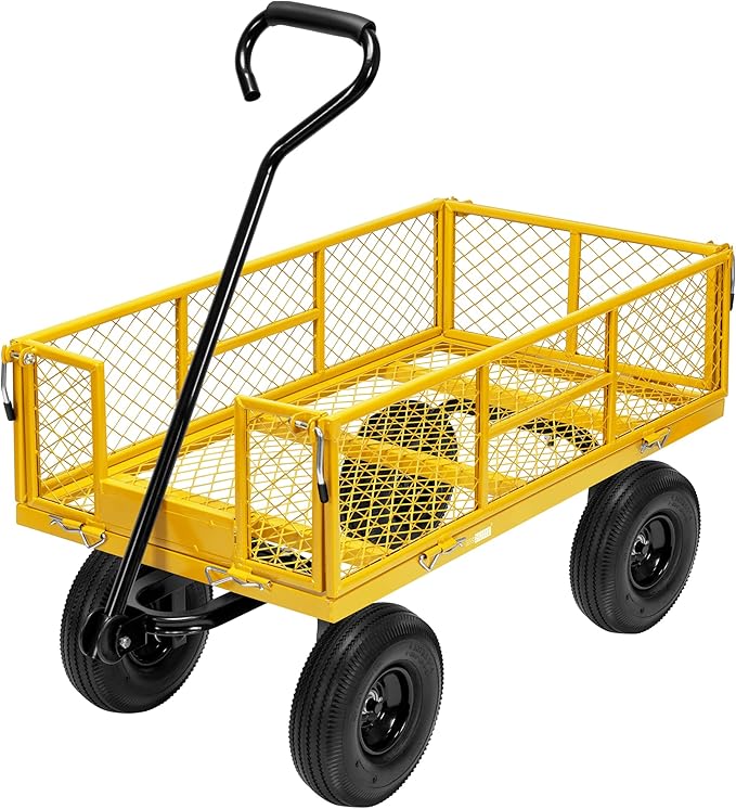 VIVOHOME Steel Garden Cart Heavy Duty 880 Lbs Capacity Folding Utility Wagon with Removable Sides and 10 inch Wheels (Yellow)