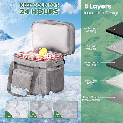 MIYCOO Cooler Bag with Wheels, 60 Can Expandable Double Deck Cooler | Leakproof Insulated Soft Lunch Cooler, Extra Large Portable Ice Chest Cooler for Beach, Picnic, Camping, Shopping (Gray)