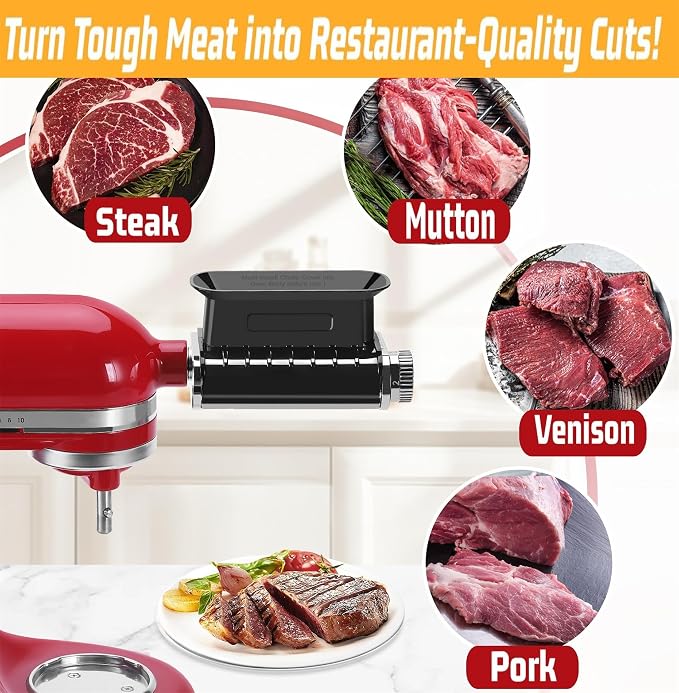 3 Thickness Adjustable Meat Tenderizer Attachment for Kitchenaid Mixers,Steak Cuber Processor Accessories for Kitchen aide,Dishwasher Safe, Black