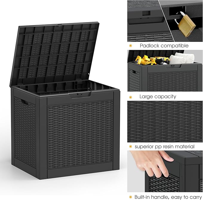 NUNU LAB 31 Gallon Outdoor Storage Box Waterproof,Indoor Outside Deck Box,Backyard Storage Bin For Package Delivery,Garden Tools,Patio Cushions,Pool Accessories,Storage Bench Lockable Lid