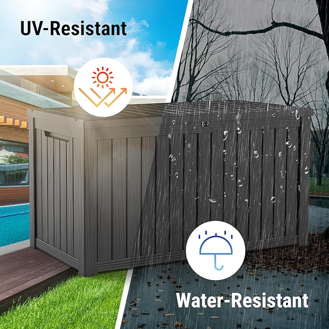 Mars Villa 180 Gallon Outdoor Storage Box, Large Waterproof Resin Deck Box for Patio Furniture Cushions, Pool Supplies, Gardening Tools, Lockable Storage Container, Weatherproof, UV Resistant, Black