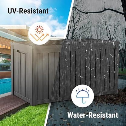 Mars Villa 180 Gallon Outdoor Storage Box, Large Waterproof Resin Deck Box for Patio Furniture Cushions, Pool Supplies, Gardening Tools, Lockable Storage Container, Weatherproof, UV Resistant, Black