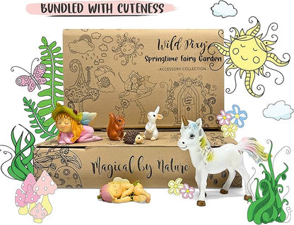 WILD PIXY Baby Miniature Fairy Garden Set – Springtime Fairy Accessories Kit with Gorgeous Fairies and Animals, Indoor/Outdoor Figurines in Designer Gift Box, Perfect for Garden Decor