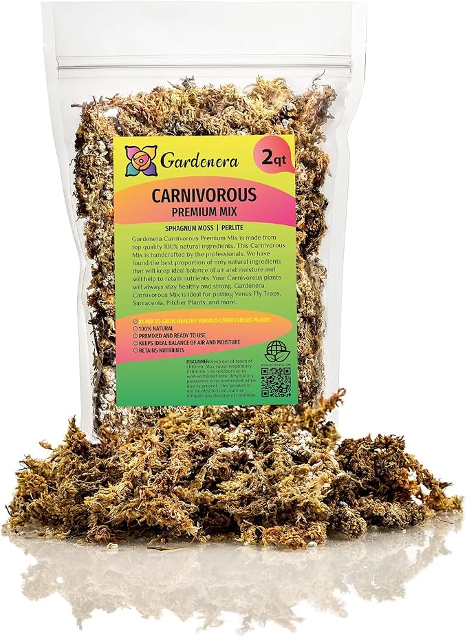 Gardenera Sphagnum Moss Potting Mix for Carnivorous Plants - 10 Quart - Moss and Perlite Blend for Potting Venus Fly Traps, Sarracenia, Pitcher Plants (2 Bags of 5QT)