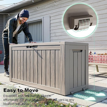 DRATO 75 Gallon Deck Box, Waterproof Resin Large Outdoor Storgae Box for Patio Furniture, Patio Cushions, Gardening Tools, Pool Supplies, Lockable