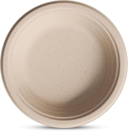 100% Compostable Deep Dish Plates - 9 Inch [125-Pack] Heavy Duty Brown | Eco-Friendly Biodegradable Sugarcane Bagasse Dinner Plates, PFAS-Free & BPI Certified Unbleached Party Supplies, Stack Man