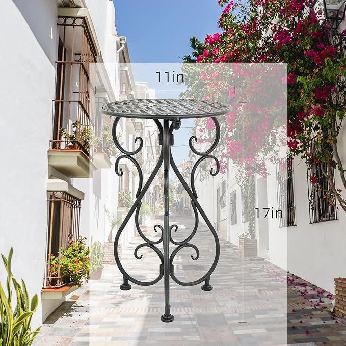 Metal Plant Stand, Heavy Duty Flower Pot Stand 17" Tall, Single Planter Holder for Indoor, Outdoor, Garden, Patio, Porch, Balcony, Home Decor, Black(1 Pack)