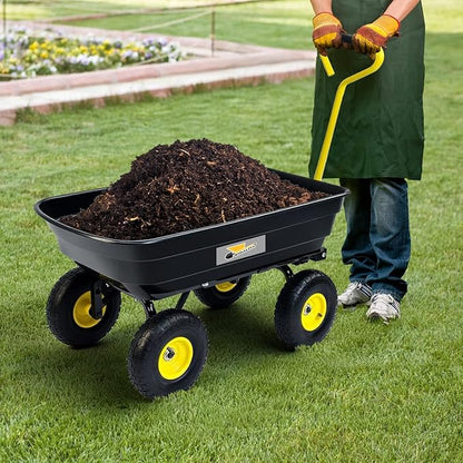 Garden Dump Cart, Heavy-Duty Utility Wagon with 600 lb Capacity, 4 Cu Ft Bed, 10" Pneumatic Tires, 180° Pivot Steering for Yard, Lawn, and Beach Use