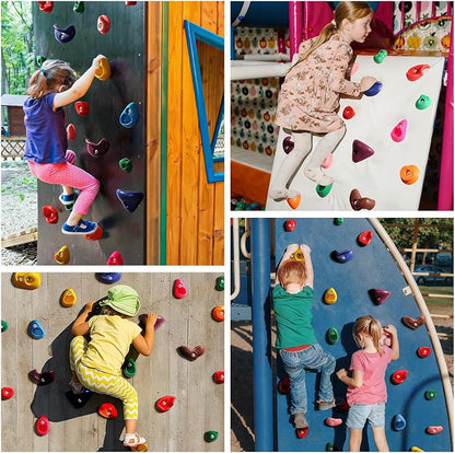 SEKKVY 32 Rock Climbing Holds for Kids and Adults, Multi Size Colorful Plastic Wall Grips with 2 Inch Mounting Hardware, Indoor Outdoor Playground Set
