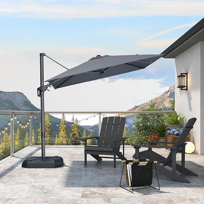 PURPLE LEAF 8' X 8' Left-right Tilting Patio Umbrella Outdoor Cantilever Swivel Square Umbrella Aluminum Offset Umbrella with 360-degree Rotation for Garden Deck Pool Patio Light Grey