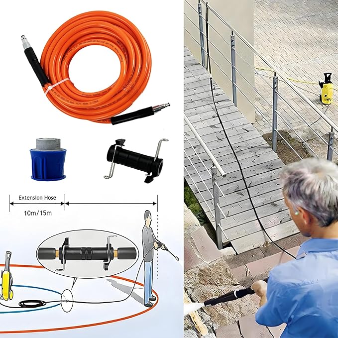 5800PSI/400Bar Ultra Flexible Pressure Washer Hose for Bosch Home Cleaning, 5M-30M High Pressure Extension Tube with Quick-Connect Adapter,(Red/Blue/Yellow/Green/Grey/Orange/Light Blue)(Orange,50FT)