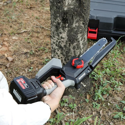 8 Inch Mini Chainsaw, 1150W 5000RPM Brushless Handheld Electric Chain Saw with Chain Guide Plate 2x3.0A Batteries And Other 6 Accessories