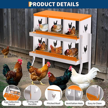 Nesting Boxes for Chickens, Chicken Coop Laying Boxes for Hens with Egg Rollaway System to Protect Eggs, 6/8/10-Hole Galvanized Steel Chicken Nesting Boxes Backyard Farm, Easy to Clean