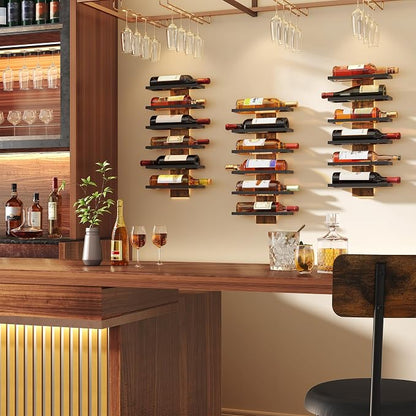 Hoctieon 2-Set 6 Tier Wall Mount Wine Rack, Wall Mounted Wine Bottle Racks for Display and Storage, Hanging Bottle Holder, for Living Room, Dining Room, Bar, Wine Cellar, Rustic Brown