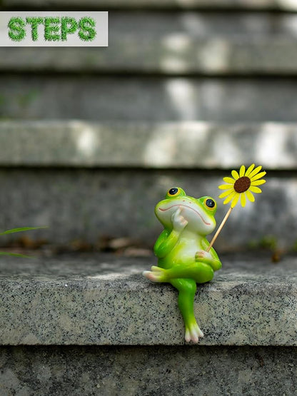Frog Figurine, Funny Frog Statue with Removable Flower, DIY Customizable Office Home Decor for Living Room Shelf Desk Accessories, Outdoor Yard Garden Decorations, Birthday Gifts for Women