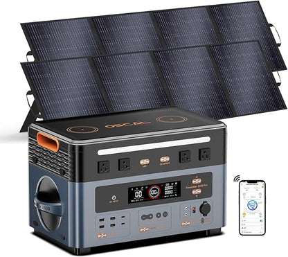OSCAL 2400W Power Station with 2 * 200W Solar Panels, 1872Wh Solar Generator with 4 AC Outlets (5000W Peak), 1.45H Full Charging, APP Control Battery Backup for Home, Camping & RVs