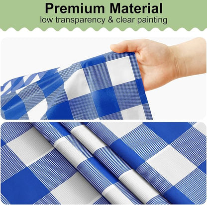 10 Packs Buffalo Disposable Table Cloth, 54 x 108 Inch Waterproof Plastic Tablecloth, Rectangle Blue and White Checkered Table Covers for Picnic, Birthday, Party, Back to School