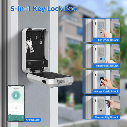 Smart Lock Box, Key Lock Box for Outside, WiFi Lock Box App Controlled, Realtor Lock Box with Bluetooth Digital Keypad, Outdoor Security Box for Keys for Homeowners Families Agents Office